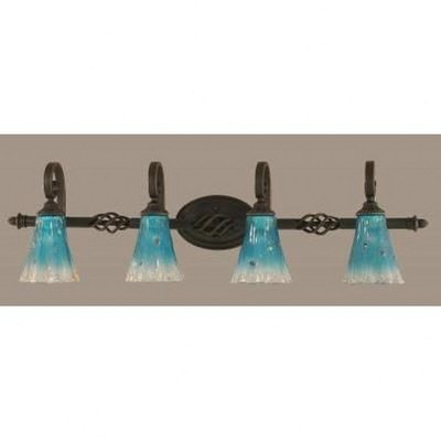 Toltec Lighting Elegante 4 - Light Vanity in  Dark Granite with 5.5" Fluted Teal Crystal  Shade