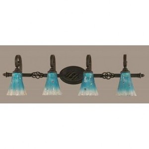 Toltec Lighting Elegante 4 - Light Vanity in  Dark Granite with 5.5" Fluted Teal Crystal  Shade - 1 of 1