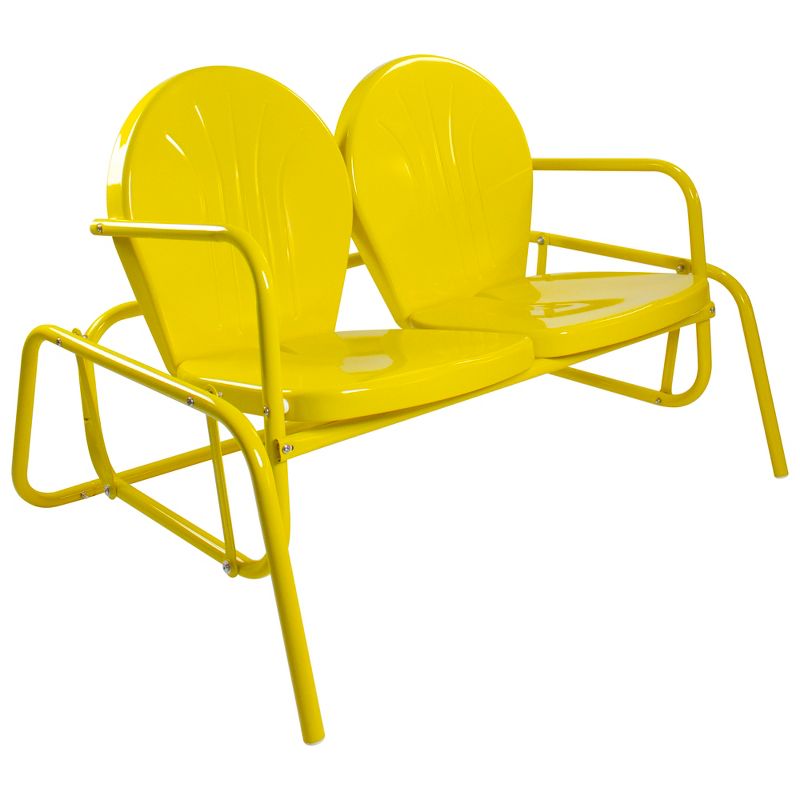Northlight 2-Person Outdoor Retro Metal Tulip Double Glider Patio Chair, Yellow, 3 of 6