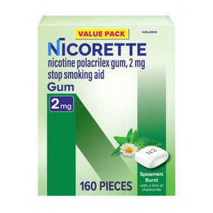 Nicorette 2mg Stop Smoking Aid Nicotine Gum - Spearmint Burst - 160ct - 1 of 4
