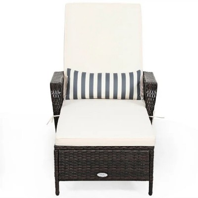 79'' Brown Patio Wicker Chaise Lounge Chair with Pillow and Adjustable Backrest