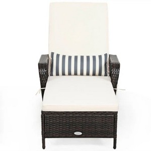 79'' Brown Patio Wicker Chaise Lounge Chair with Pillow and Adjustable Backrest - 1 of 4