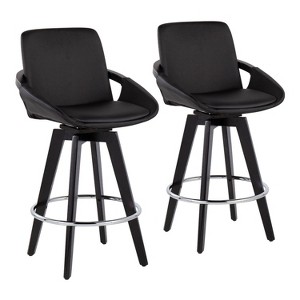 Set of 2 Cosmo PU Leather/Metal/Wood Counter Height Barstools Black - LumiSource - 1 of 4