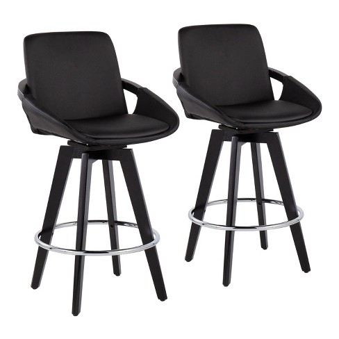 Set of 2 Cosmo PU Leather/Metal/Wood Counter Height Barstools Black - LumiSource - image 1 of 4