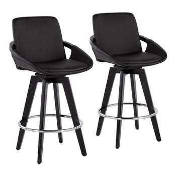 Set of 2 Cosmo PU Leather/Metal/Wood Counter Height Barstools Black/Chrome - LumiSource