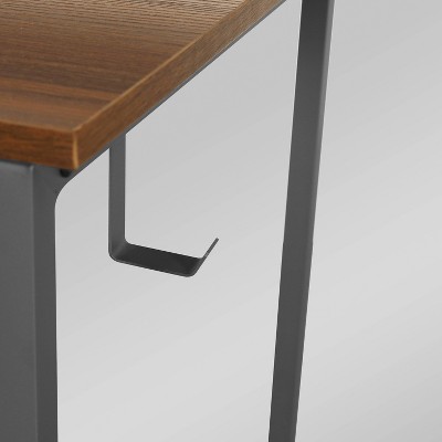 Modern Industrial Walnut Writing Desk with Steel Frame and CPU Caddy
