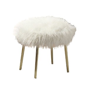 Simple Relax Faux Fur Upholstery Ottoman in White and Gold - 1 of 4
