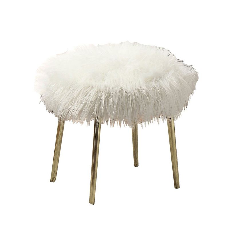 Simple Relax Faux Fur Upholstery Ottoman in White and Gold, 1 of 5