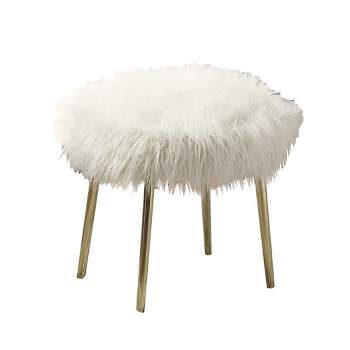 Simple Relax Faux Fur Upholstery Ottoman in White and Gold