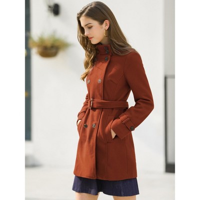 INSPIRE CHIC Women's Winter Stand Collar Double Breasted Outwear Coat Brown Medium — фото 2