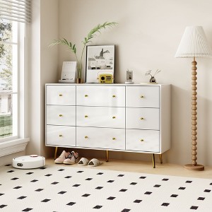 FUFU&GAGA White Sleek Dresser with 9 Drawers and Gold Knob Handles Chest - 1 of 4