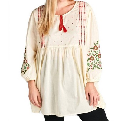 Women's Floral Embroidered Peasant Dress - Velzera
