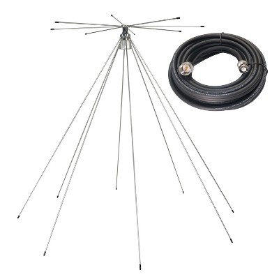 Tram® 200-Watt Broad-Band Scanner 25 MHz to 1,300 MHz Super Discone Stainless Steel Base Antenna with 50-Ft. 8X-Type Cable in Silver