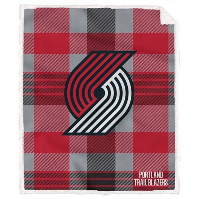 NBA Portland Trail Blazers Plaid Steel Royal Plush Faux Shearling Blanket