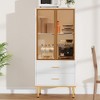 Fluted Display Cabinet with Glass Door, Modern Storage Cabinet with 2 Drawers for Living Room and Office - 2 of 4