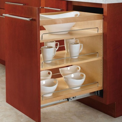 Natural Maple 14-Inch Pullout Kitchen Cabinet Organizer with Adjustable Shelves