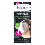 Biore Charcoal Instant Warming Clay Mask, Deep Cleansing, with Natural Charcoal, Unclog Pores - 4ct