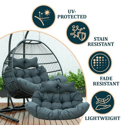 Charcoal Upholstered Hanging Egg Swing Cushion with Headrest