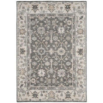 Ivory and Charcoal Hand-Knotted Wool Viscose 4' x 6' Area Rug