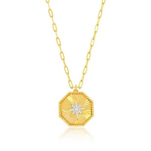 Bella Silver Sterling Silver, Center North Star CZ, Octagon Necklace - Gold Plated - Gold - 16+2 Inch - 1 of 2