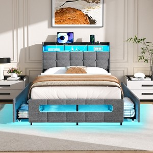 Aheaplus Upholstered Bed Frame with Drawers - 1 of 4