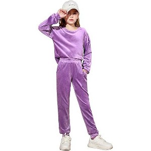 Arshiner Girls 2 Piece Outfit Sweatsuits Set Kids Velour Sweatshirts & Sweatpants Tracksuits Set for Girls - 1 of 4
