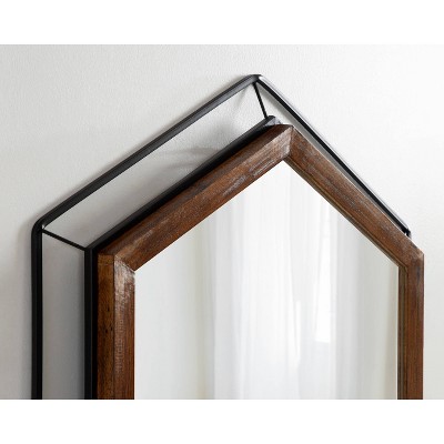 Wesman Hexagon Floating Wall Mirror in Walnut and Black