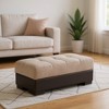 HomeRoots 52" Tan and Brown Chenille And Faux Leather Storage Ottoman - 2 of 4