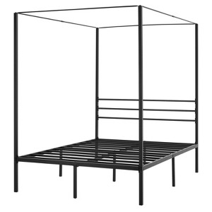 VEVOR Full Size Canopy Bed Frame, Metal Canopy Bed with Four Posters Design, Heavy Duty Steel Slats Support, Underbed Storage Space, Black - 1 of 4