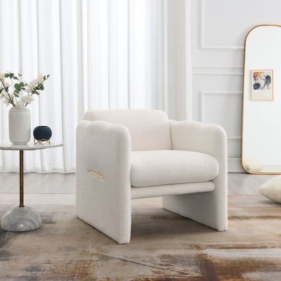 CAVINAS Teddy Fabric Accent Chair with Waved Arms,Modern Upholstered Living Room Chairs,Reading Chairs for Living Room