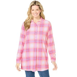 Woman Within Plus Size Plaid Knit Tunic With Collar - 1 of 4