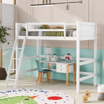 Twin Size Wood Loft Bed with Ladder-ModernLuxe