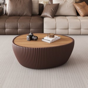 Modern Goose Egg Coffee Table with Marble Top and PU Leather Base, Stylish Sofa Table for Living Room, Office, or Apartment – The Pop Home - 1 of 4