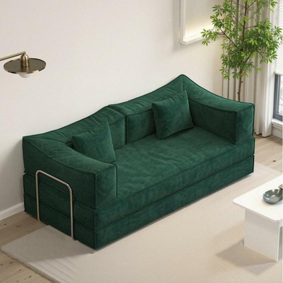 Dolonm 78.8 "Foldable Combination Sofa,Compression Boneless Sofa,Floor Sofa Mattress,Corduroy Fabric,Suitable for Living Room and Bedroom, Green