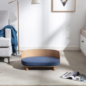 SEVOBAL Pet Beds Elevated Dog Bed Pet Sofa With Solid Wood legs and Bent Wood Back, Velvet Cushion, Walnut, Blue, 26.77"*15.75"*11.02" - 1 of 4