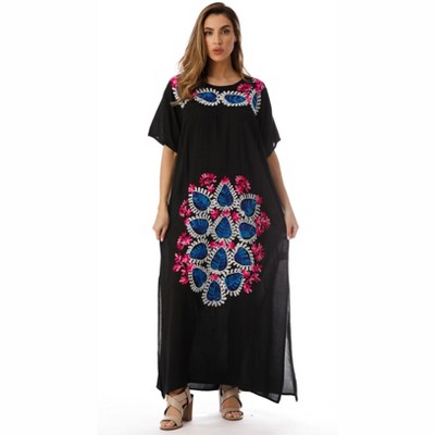Riviera Sun Mexican Embroidered Maxi Dress with Double Side Slits