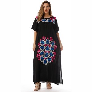 Riviera Sun Mexican Embroidered Maxi Dress with Double Side Slits - 1 of 3