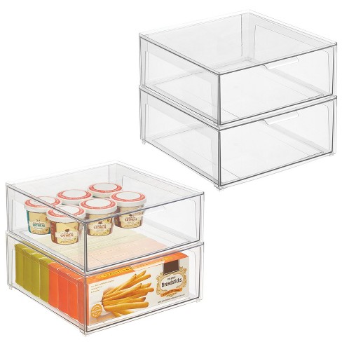 mDesign Plastic Stackable Kitchen Storage Organizer with Drawer - 2 Pack - Clear - Clear