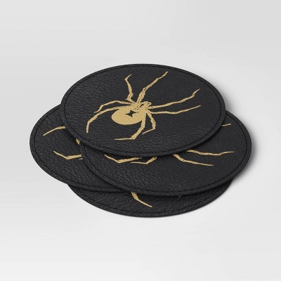 4pc Halloween Spider Coasters - Threshold™: Multicolor Drink Coasters for Halloween Decor, 4x4 Polyurethane