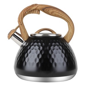 Itopfox Tea Kettle with Wood Handle, Loud Whistling Stainless Steel Teapot for Stovetops, Diamond Design, 2.7-Quart Black - 1 of 4