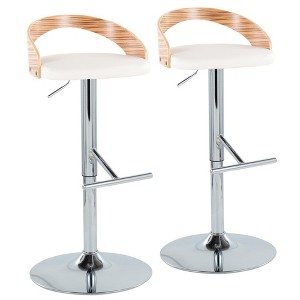 Mid-Century Modern Adjustable Barstool with Swivel, Matel Base and Straight T Footrest for Kitchen or Bar (Set of 2) - 1 of 4