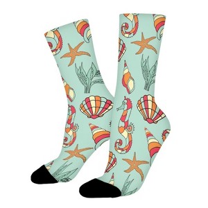 Seahorse Seashell Starfish Women Printed Crew Socks Funny Funky Socks Soft Polyester Novelty Gifts for Artists Men - 1 of 1