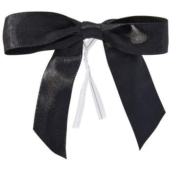 Juvale 100-Pack Twist Tie Bows for Crafts, Pre-Tied Satin Ribbon for Gift Wrap Bags, Party Favors, Baked Goods, Mini Bowties, 2.5x3 in, Black