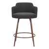 HomeRoots Set of Two 26" Black and Walnut Faux Shearling and Steel Counter Height Swivel Bar Chairs - 4 of 4