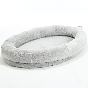 Bencmate Pet Bed Human Size Memory Foam Dog Bed with Storage Pocket Plush Cover Non Slip Bottom Standard Size, Light Gray, 35.43"*17.32"*11.81" - 1 of 4