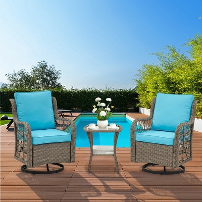 Whizmax Patio Wicker Chairs Swivel Rocker - Outdoor Swivel Rocking Chairs Set of 2 with Rattan Side Table, Patio Swivel Glider Chair for Patio Porch