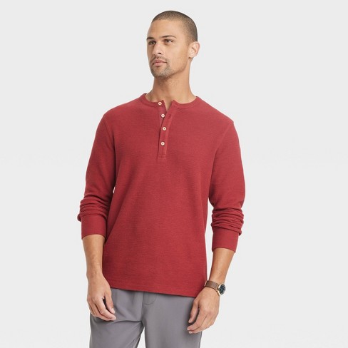 Mens red henley long 2024 sleeve