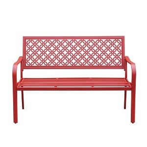 Yardgrace Patio Park Steel Garden Bench Porch Path Chair Outdoor with Carved Floral Back - 1 of 4
