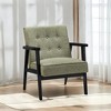 Accent Leisure Chair, Mid-Century Modern Arm Chair with Solid Wood Armrests and Legs, 1-Seat Cushioned Sofa Olive Green - 3 of 3