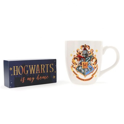 Silver Buffalo Harry Potter Hogwarts 18oz Ceramic Mug & 5 x 2.5 Inch Wall Sign Gift Set